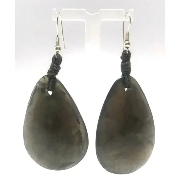 Handmade Large Faux Labradorite Teardrop Dangle Earrings Resin Boho - Picture 1 of 5